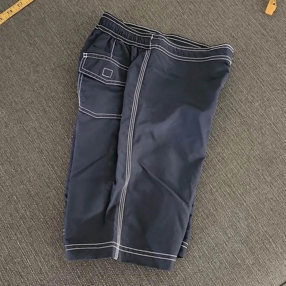 LANDS END Navy Board Shorts S 8 9 Swim Trunks Boys Cargo Short Hybrid